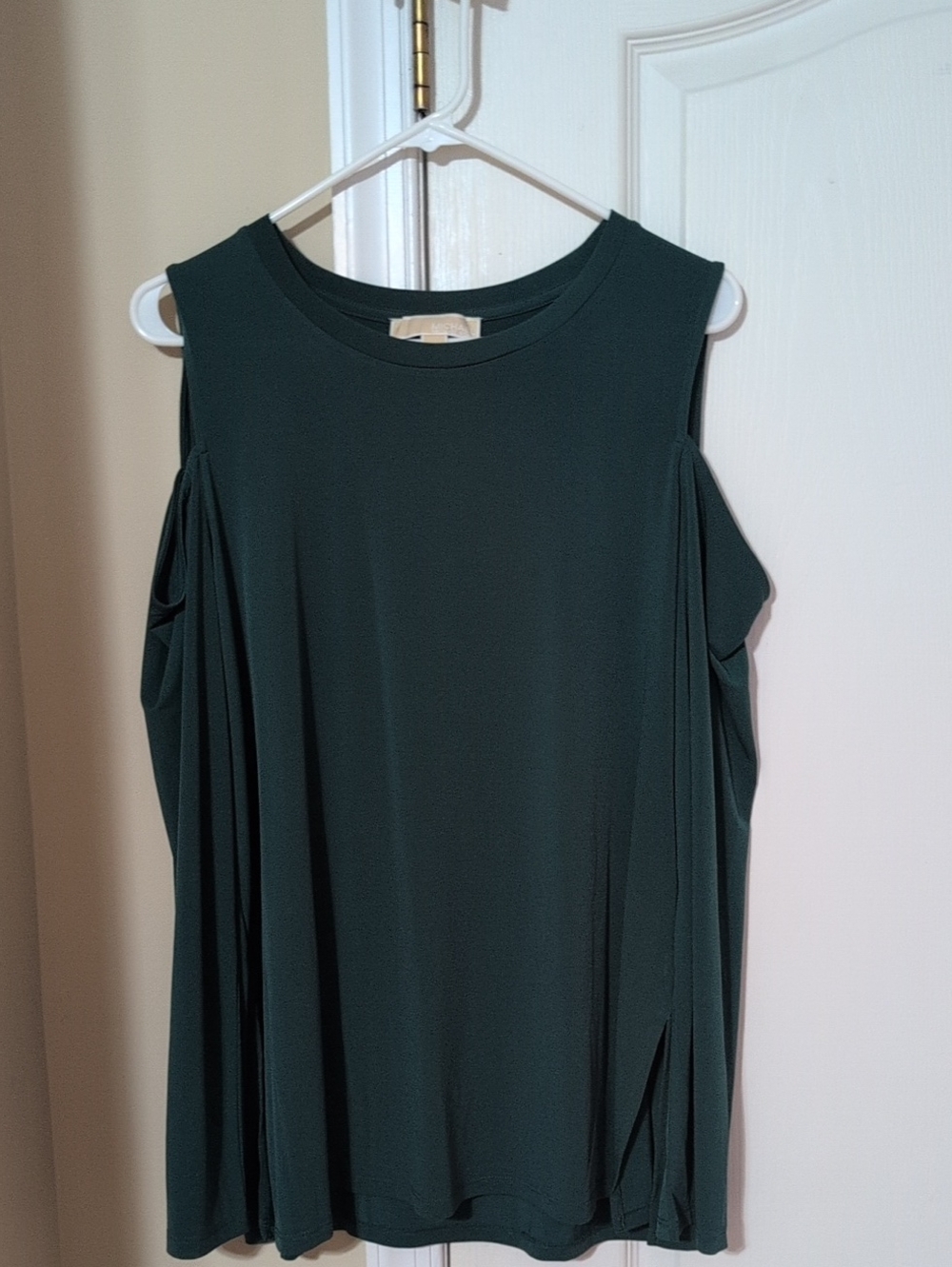 Michael Kors Dark Green Cold-Shoulder Tank Top